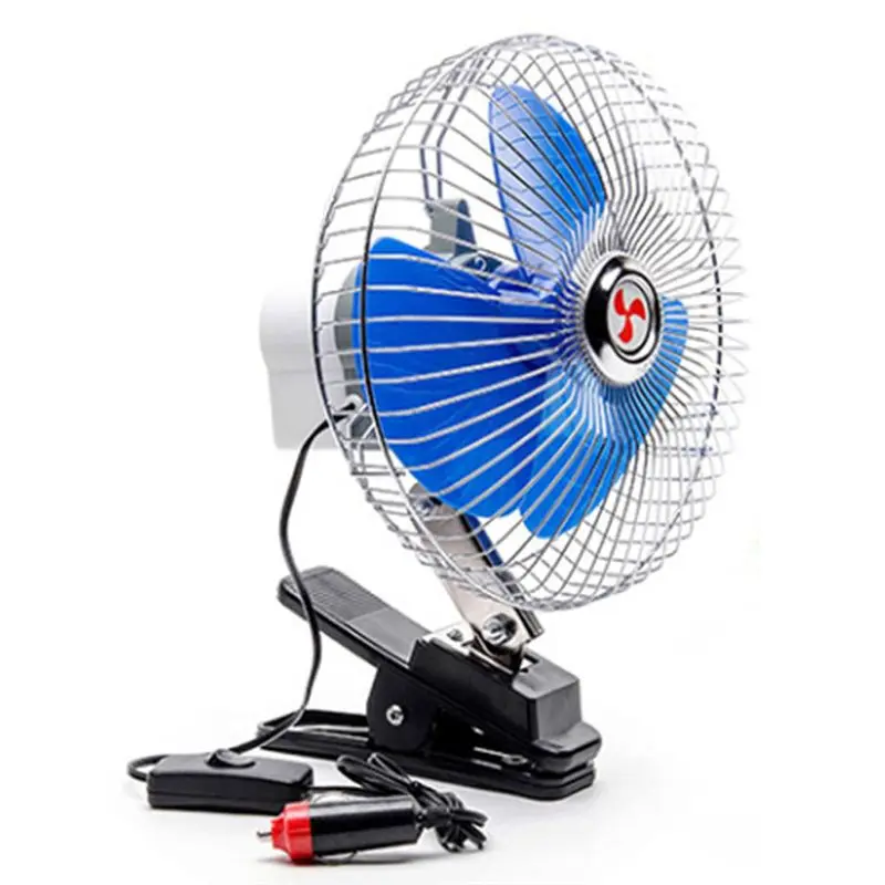 For Car Portable 12V Cooling Fan 8 Inch Small Auto Fan With Clip Summer 180° Sway Low Noise Air Cooler For Car Truck