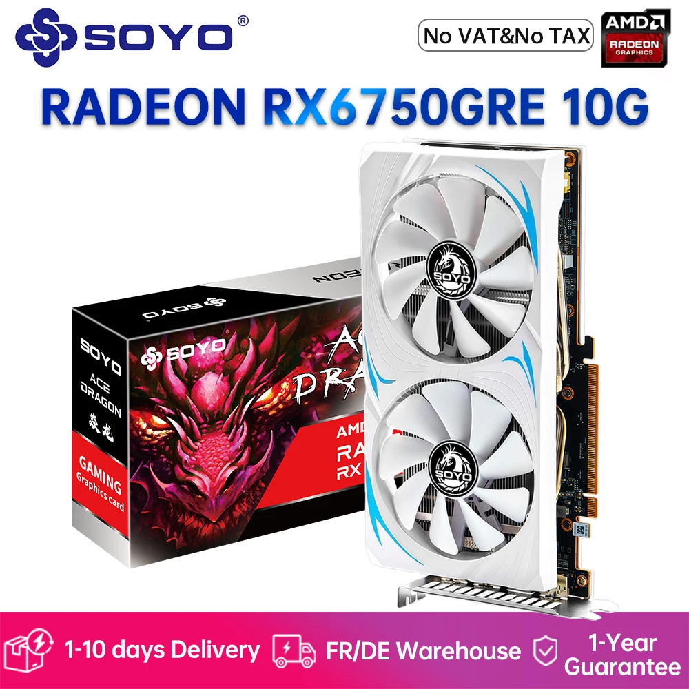 Tarjeta gráfica para juegos SOYO AMD Radeon RX6750 GRE de 10GB, memoria GDDR6, PCIEx16 4,0 para tarjetas de vídeo de ordenador de escritorio RX 6750