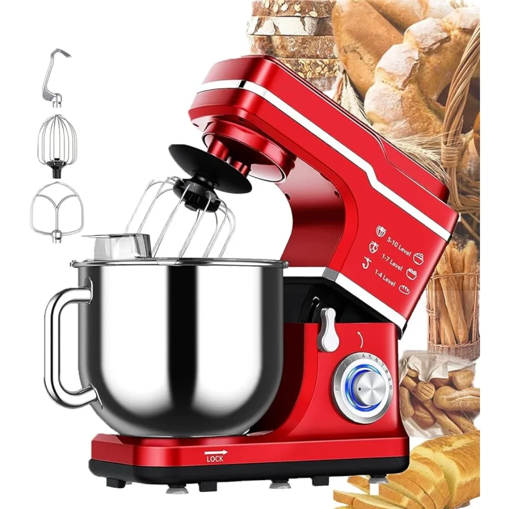 Stand Mixer 10-Speed Electric Kitchen Aid Mixer 7.5QT 660W Low Noise Anti-Shake, Stainless Steel Kitchen Mixers Tilt-Head