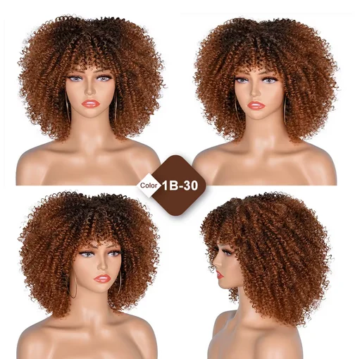 Kurze Haare Afro verworrene lockige Perücken mit Pony für schwarze Frauen afrikanische synthetische Ombre Cosplay natürliche blonde lila Perücke