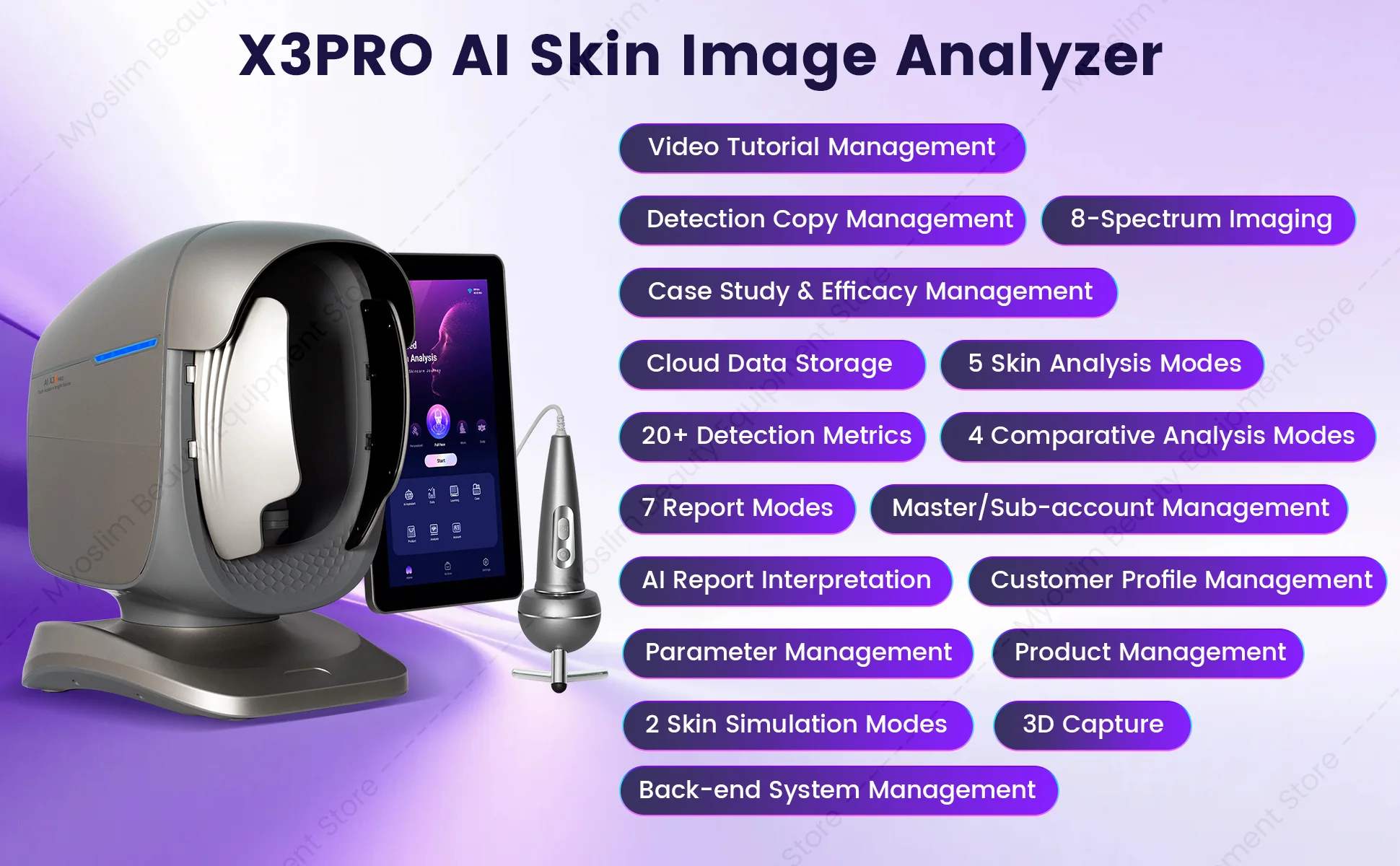 Professional 3D Facial Skin Analyzer Scanner with Dermatoscope and Face Mirror for Skin Face Diagnostics Analysis Machine. - Image 4