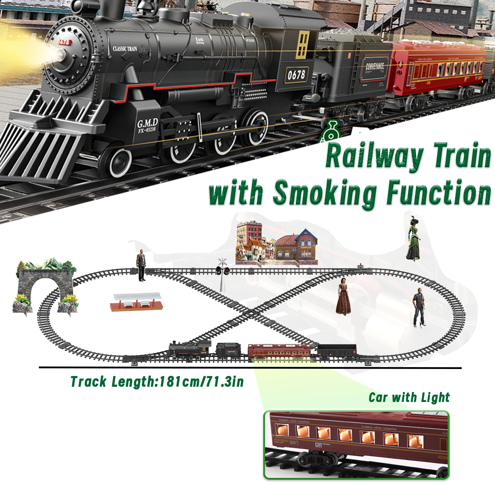 

New Product Classic Railway Train Water Steam Locomotive Set with Smoke Simulation Model Electric Train Set With Light and Sound