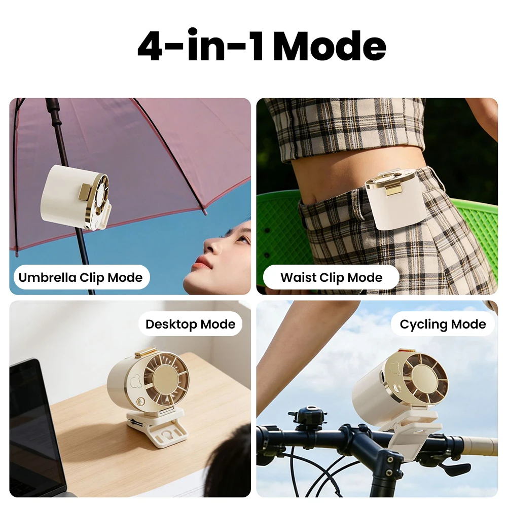 Multifunctional Clip Mini Fan Portable Desktop Waist-hanging Cycling Umbrella Clip Fan Hands-free USB Type C Rechargeable Fans