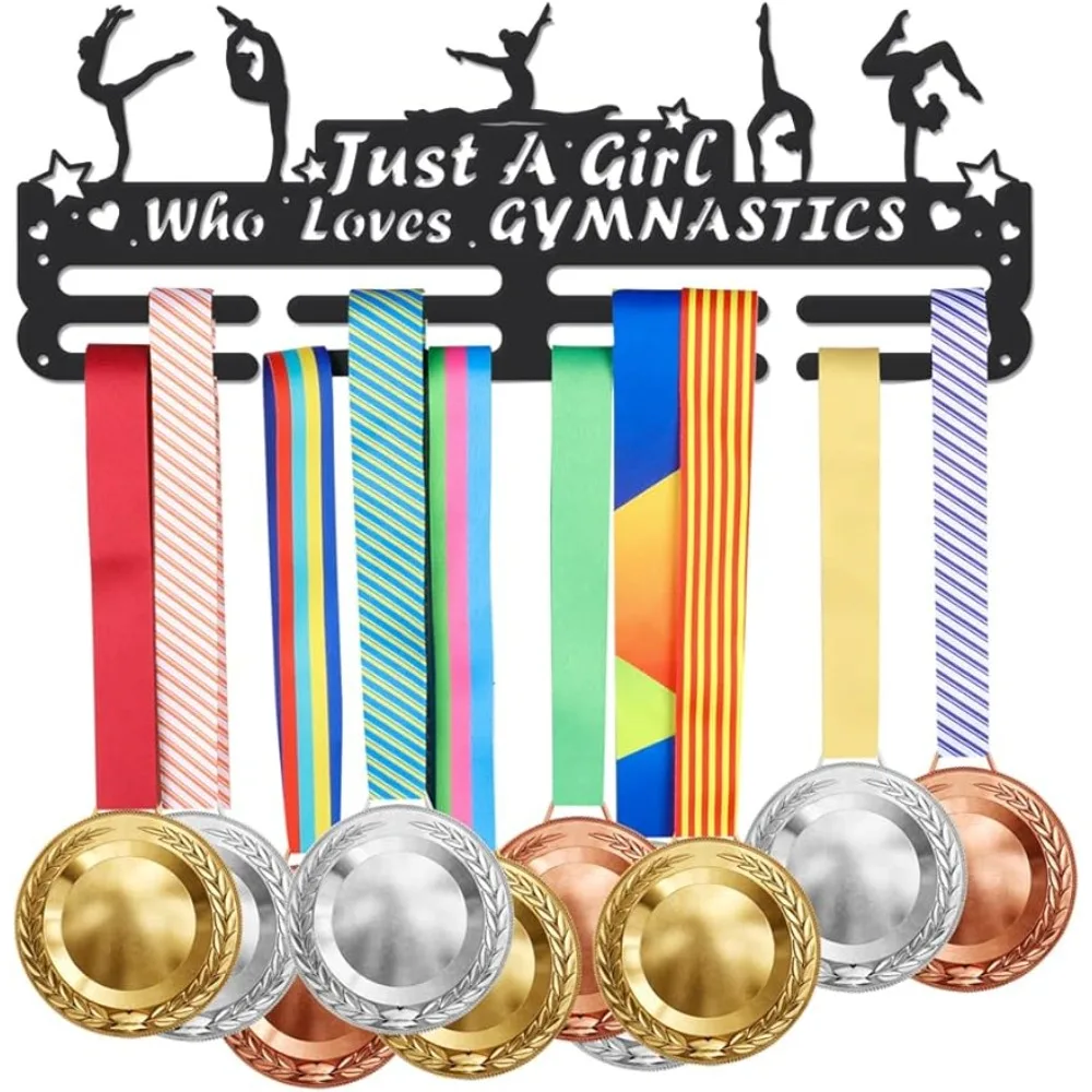 Gymnastics Medals Display Rack Just a Girl Who Loves Gymnastics Medal Holder Iron Wall Mounted Hooks Hanging Medal Rack Display