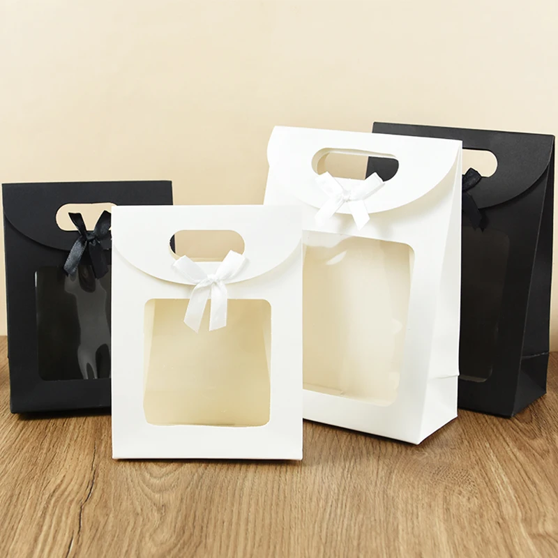 Sacchetto regalo nero/bianco da 5 pezzi con finestra trasparente biscotti per caramelle da sposa confezione di gioielli scatola per borse di carta