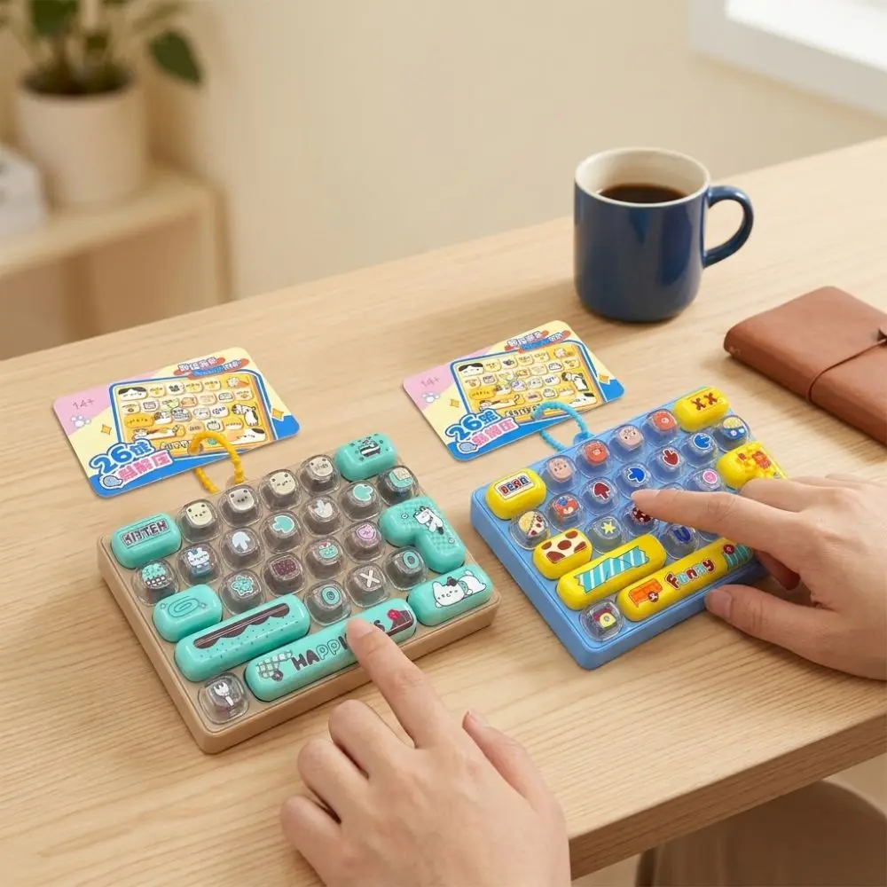 Press-Type 26 Key Keyboard Keychain Plastic Clickable Keys Mechanical Fidget Keyboard Sensory Clear Key Sounds