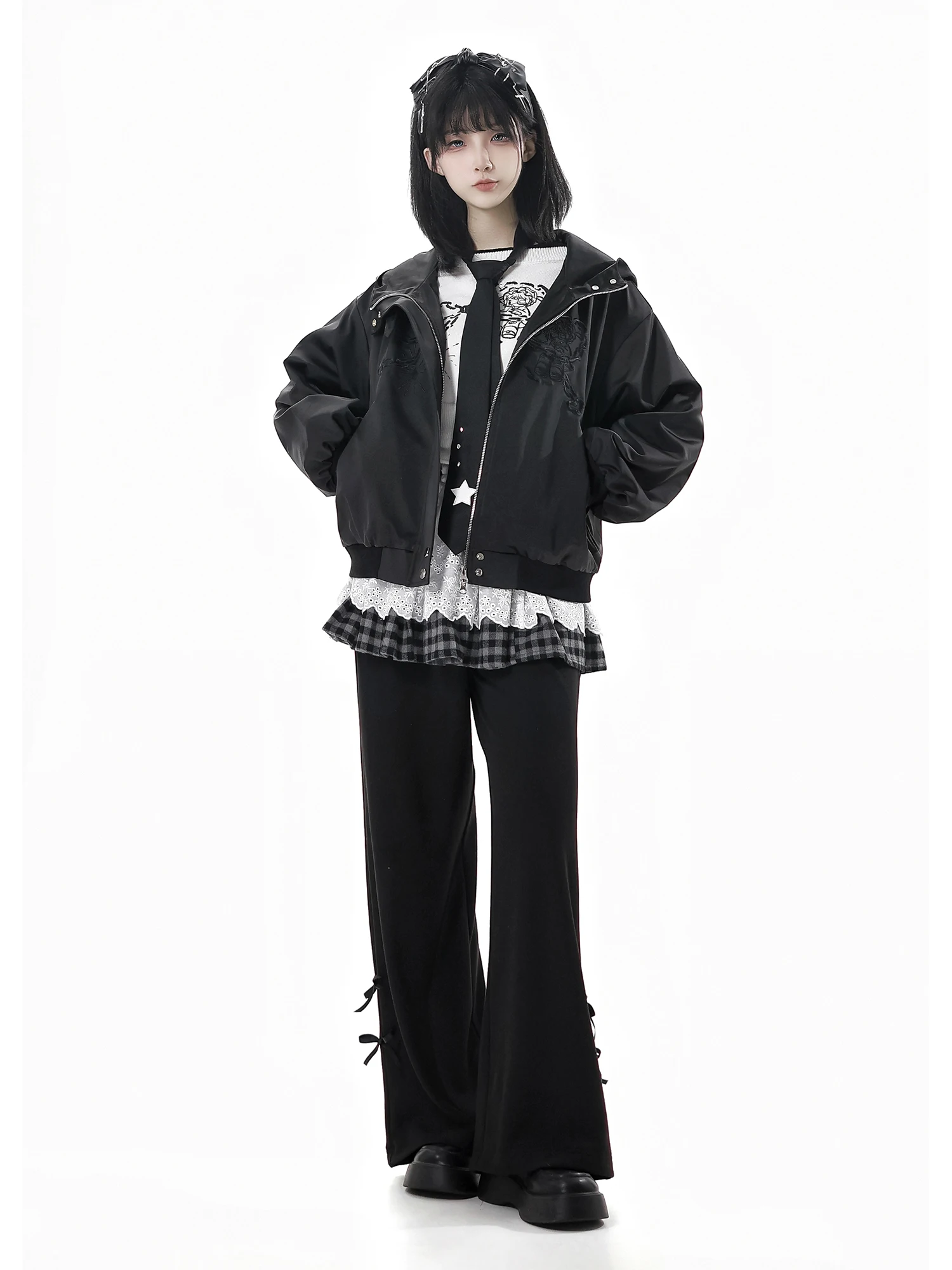 Original Design Student Y2K Sportswear Autumn New Girl's Sweet Cool Loose Slim Sweet Cool Hooded Jacket Sweaters Pants Skirt Set