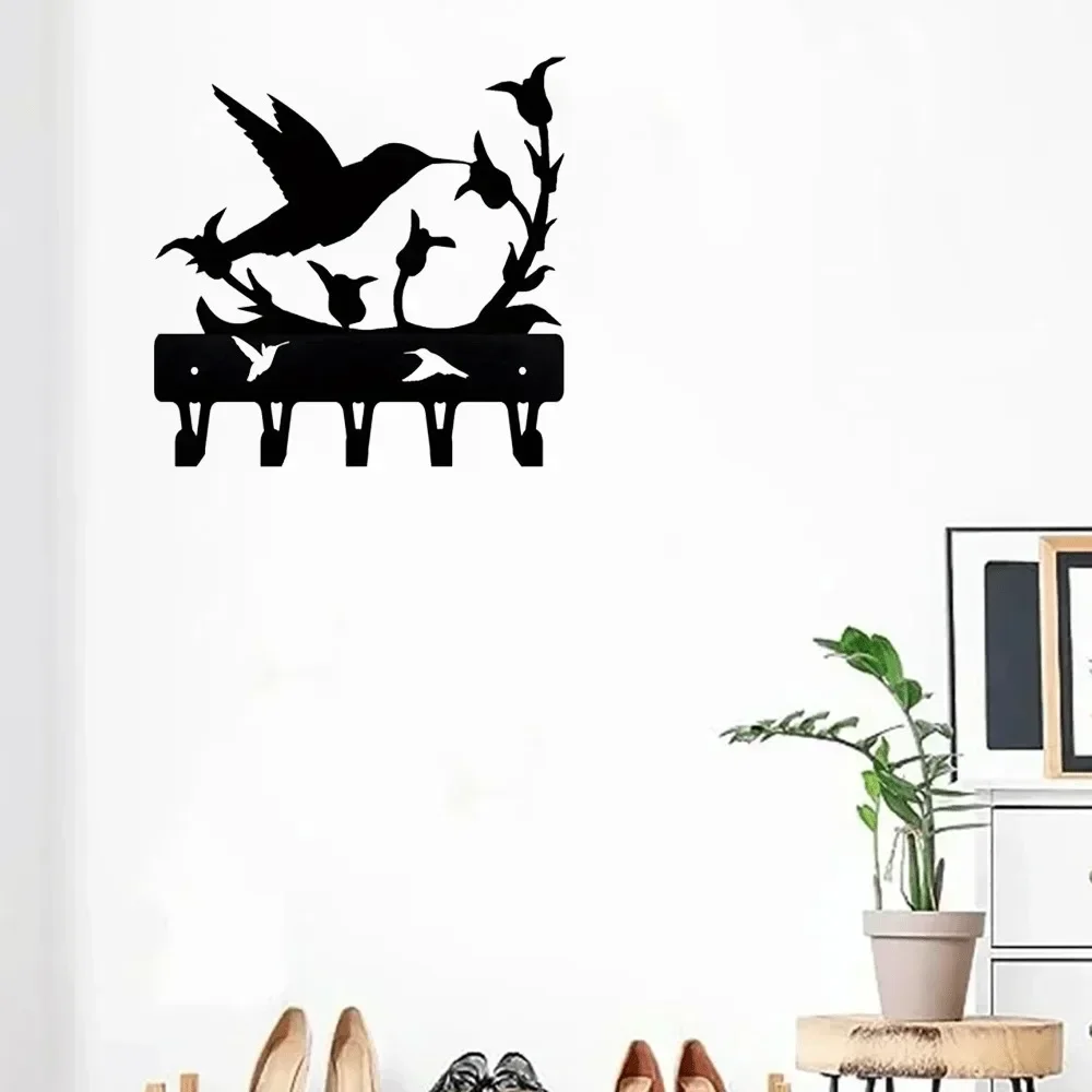 CIFBUY Black Metal Wall Hook Iron Key Holder Coat Hanger Rust Proof Entryway Kitchen Home Decor Gift Plaque Sign