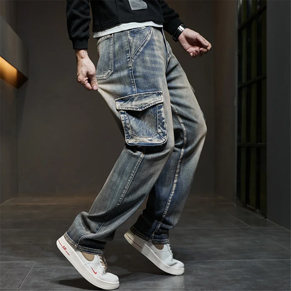 

42 44 Plus Size Jeans Men Denim Pants Baggy Jeans Vintage Cargo Pants Loose Fashion Causal Trousers Male Big Size Bottoms