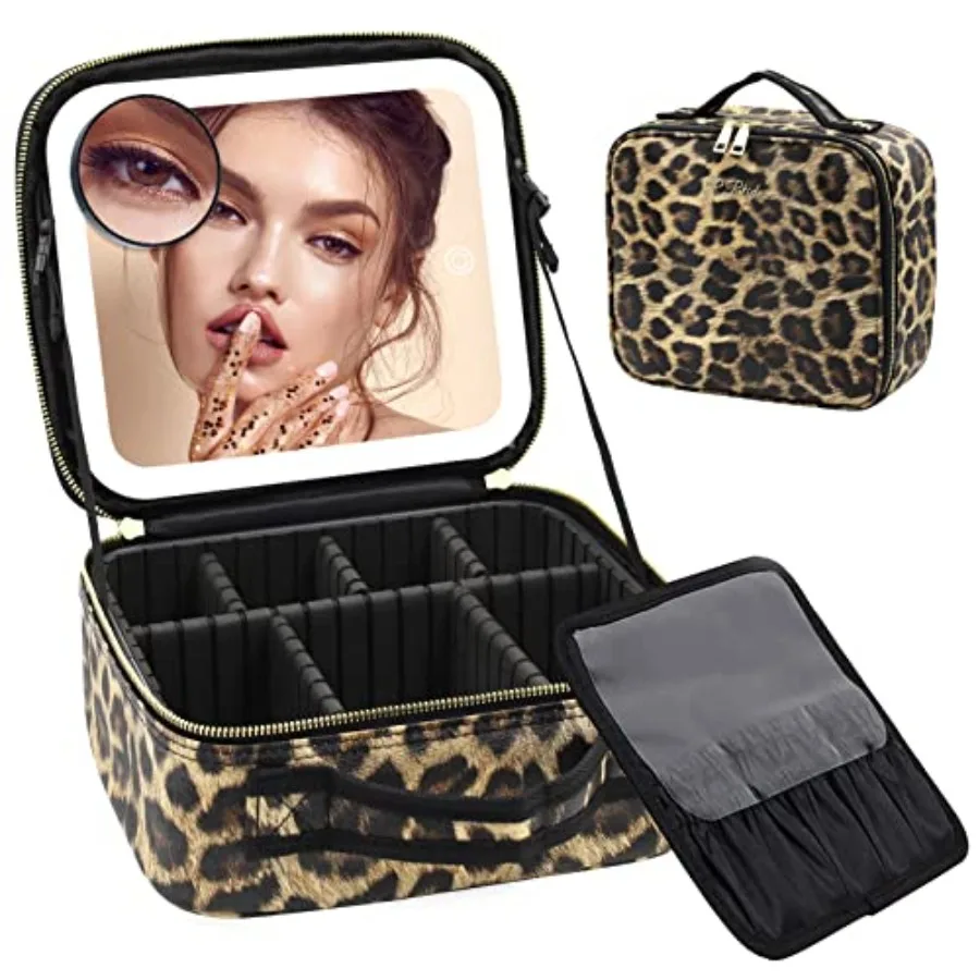 

Makeup Bag with Light up Mirror, Travel Makeup Case with Mirror and Lights, Lighted Cosmetic Train Case with 3 Color Settings,