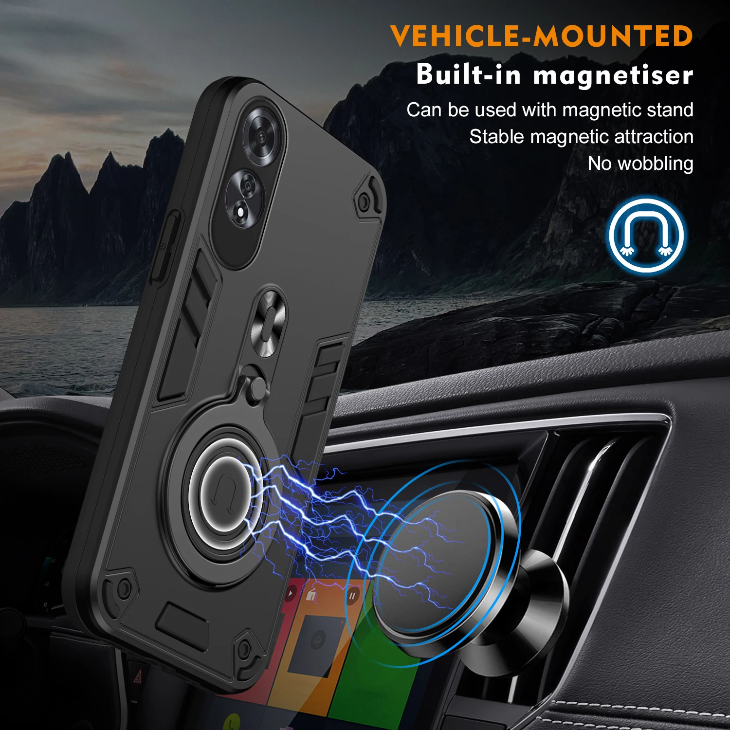 Case for Oppo A60 A 60 60A Car Mount Magnetic 360° Ring Holder Silicone Hard Armor Shockproof Phone Cover OppoA60 CPH2631 Shell