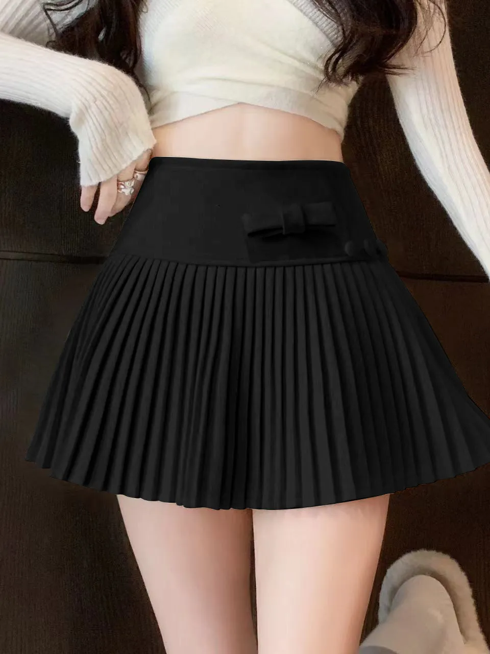 Korean Style White Woolen Anti-Light Short Skirt Women's Fashion Youthful College Style High Waist A-Line  Skirt