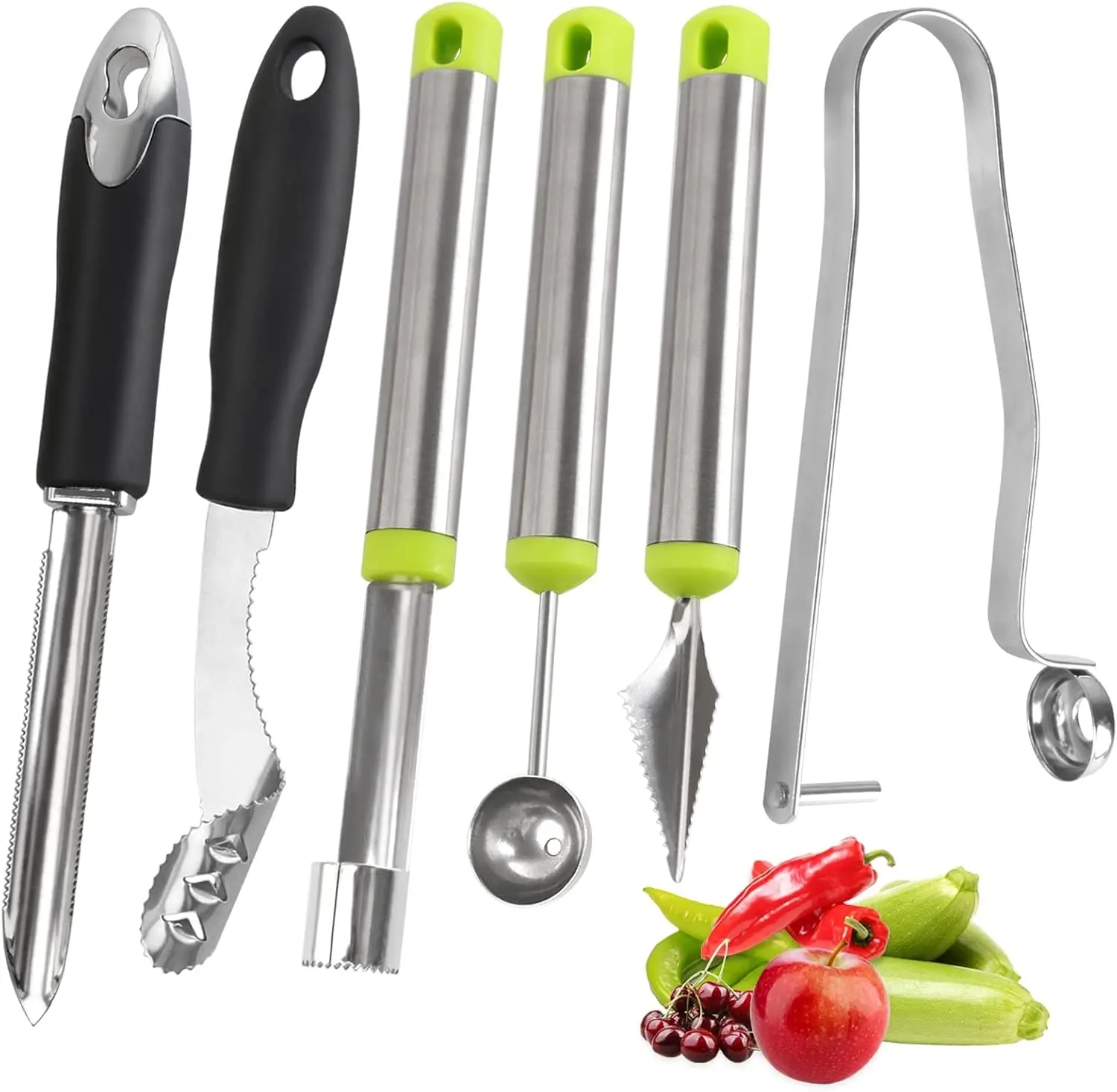 

Vegetable Corer Tool 6 Pcs Stainless Steel Fruit Corer for Home Kitchen Cherry Pear Jujube Zucchini Chili