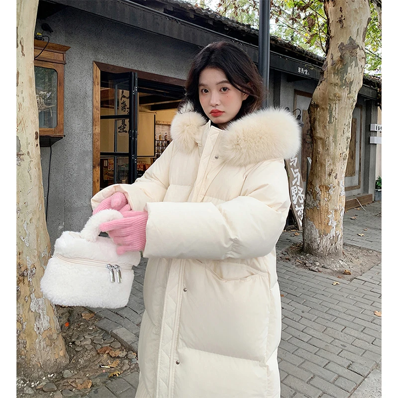 ピンクのフード付きロングパーカー女性韓国フェイクカラーパファージャケット冬のファッションダウンコートレディース暖かい綿パッド入りアウターウェア