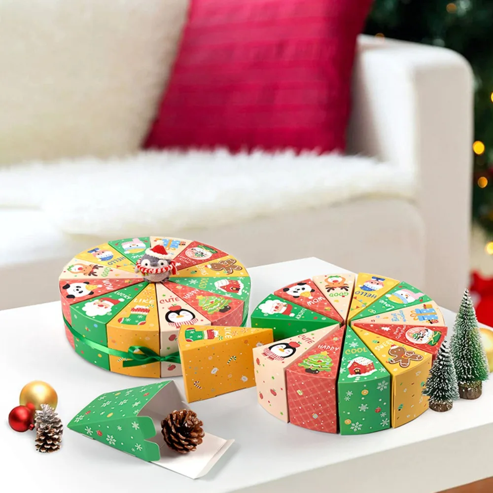 Christmas Cake Shape Advent Empty Box 12Pcs,With 100cm Green Ribbon,12 Days Countdown Candy Box,Xmas Party Favor Gift Container