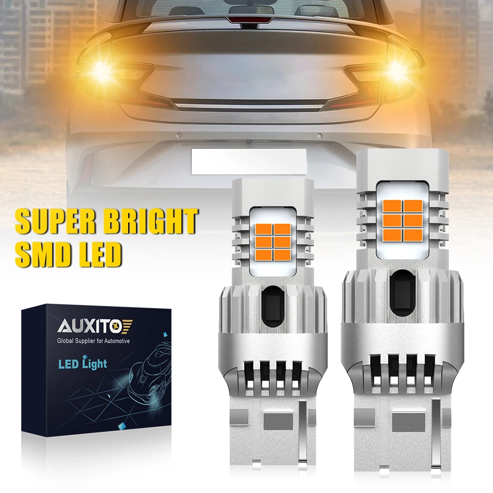 

AUXITO 2 шт. T20 Светодиодная лампа 7440 W21W WY21W 7440NA Светодиодная янтарная лампа Canbus без ошибок для указателей поворота без гипервспышки Автомобильная лампа 12 В