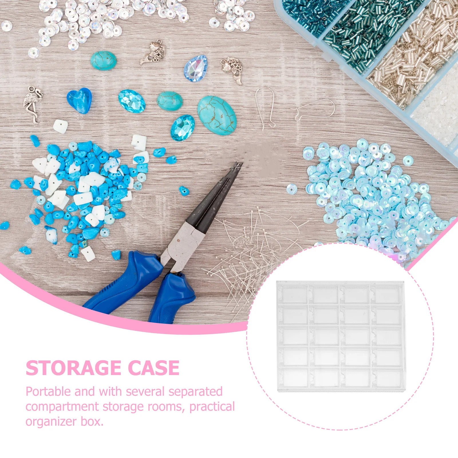 صندوق تخزين المجوهرات شفاف مع فواصل حافظة تنظيم فن الأظافر للخرز وأحجار الراين والأقراط والخواتم واللوازم الحرفية