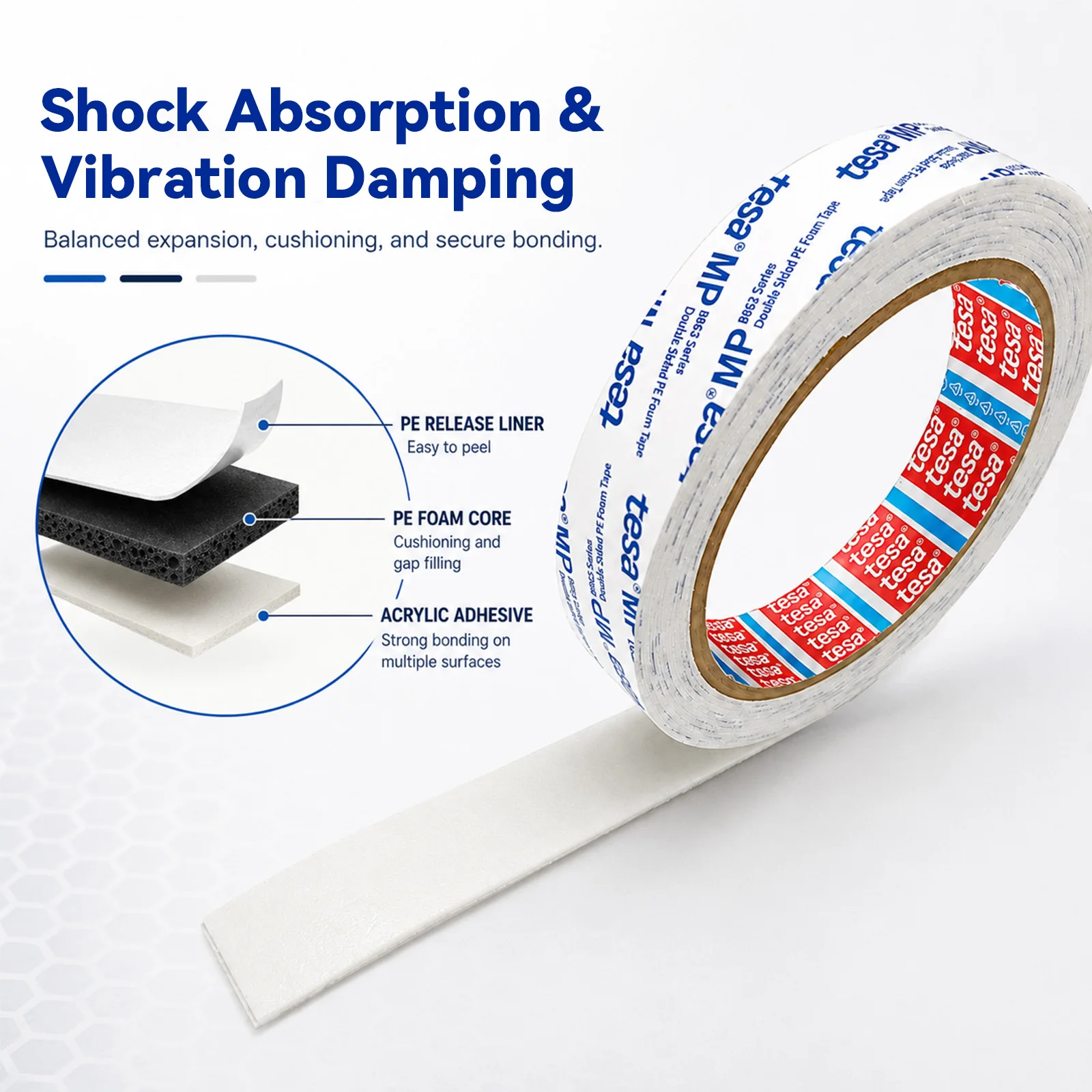 Tesa Protable PE Foam Double Sided Tape Strong Tack Anti‑UV No Residue Tape For Hook Furniture Panel Glass Plastic Bonding