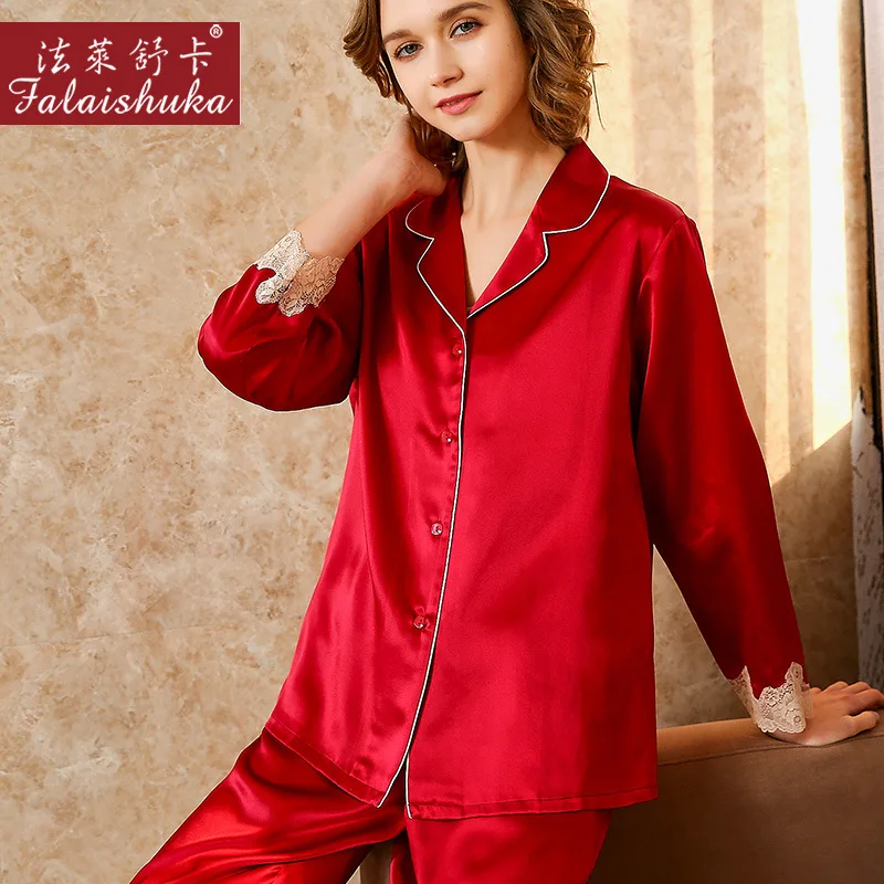 19 momme 100% natural silk pajamas sets women sleepwear long sleeves Quality wedding Noble genuine silk pyjamas T8226