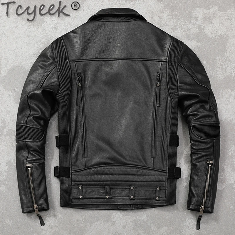 Tcyeek Genuine Leather Jacket Men Top Layer Cowhide Coats Spring Autumn Leather Coat Men's Motocycle Jackets 2024 Jaqueta Couro