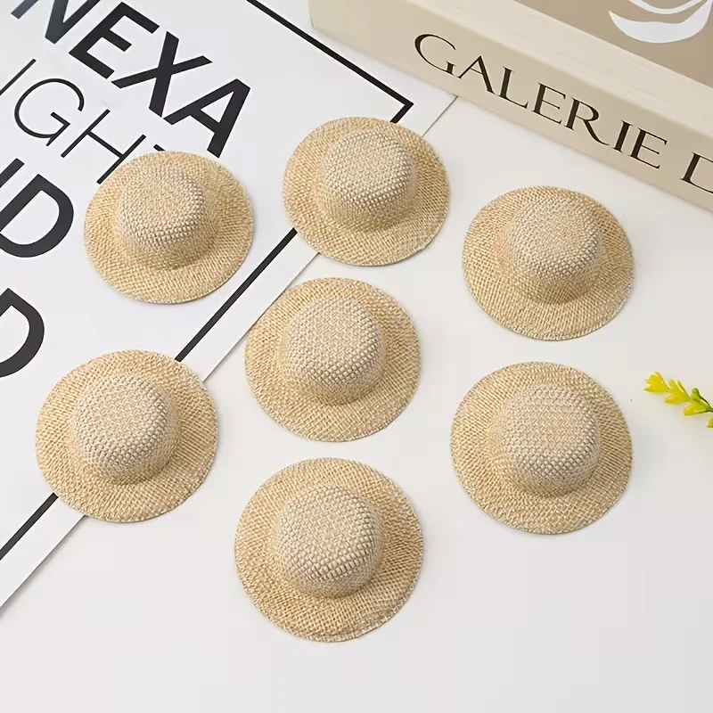 10 beige Stoffhüte mit grasähnlichen Mustern, DIY-Haaraccessoires für Partydekoration, Haarspangen zum Selbermachen – Detail 5