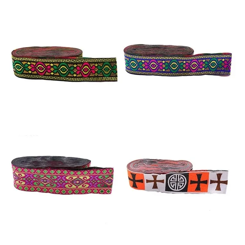 Ethnic Embroidered Jacquard Ribbons Trim Lace Fabric DIY Decoration Handcraft Apparel Sewing Headwear Accessories 5cm x 7meters