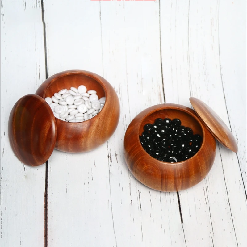 F92b Wooden Go Cans Stones Storage Bottle Go Game Game Chess Bowls with Lid Weiqi Box Storage for Case Go Game Chess Bowls