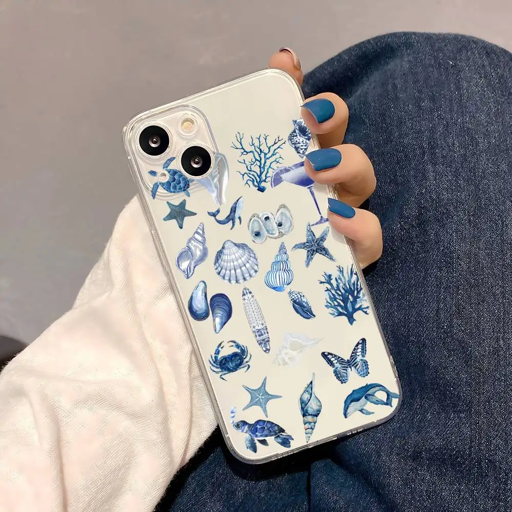 1pc Ocean Life Phone Case Transparent For IPhone 17 16 15 14 13 12 11 PRO MAX PLUS Mini Soft Skin-friendly Cover