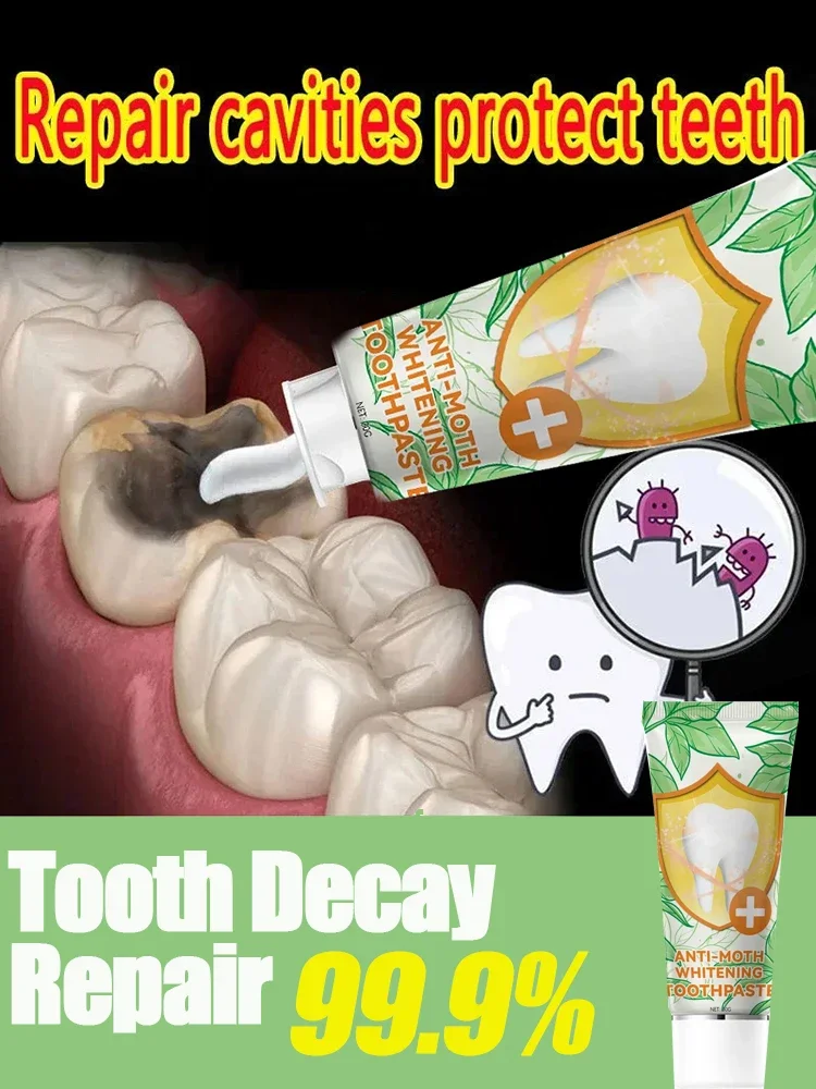 

Anti Decay Toothpaste repairs cavities, removes cavities, cleans plaque, whitens teeth, and freshens breath