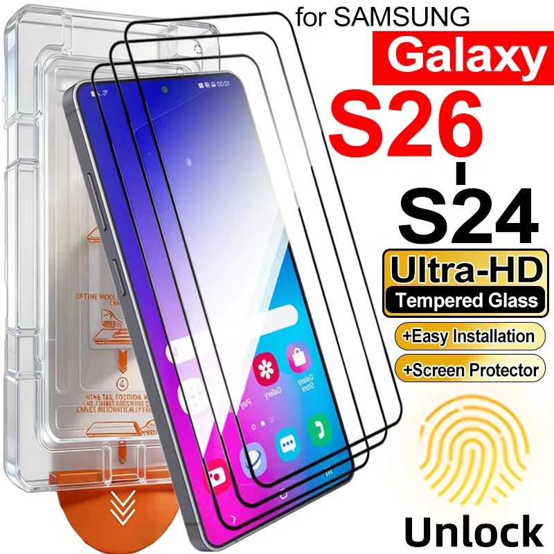 

1/3Pcs Tempered Glass For Samsung S25 Ultra S26 Edge S24 Plus S23 S22 S21 FE A56 A36 A26 A16 A55 A54 A53 A35 Easy Install Glass