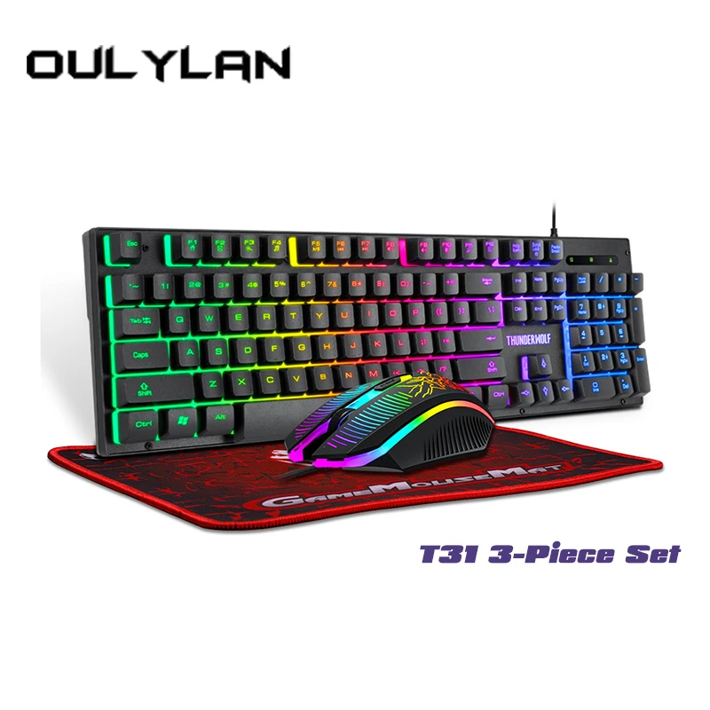 Hot Selling Computer Game Equipment 3-Piece Set TF31 Mouse Keyboard Mouse Pad Set Light up Key Mouse Beginners Essential Set