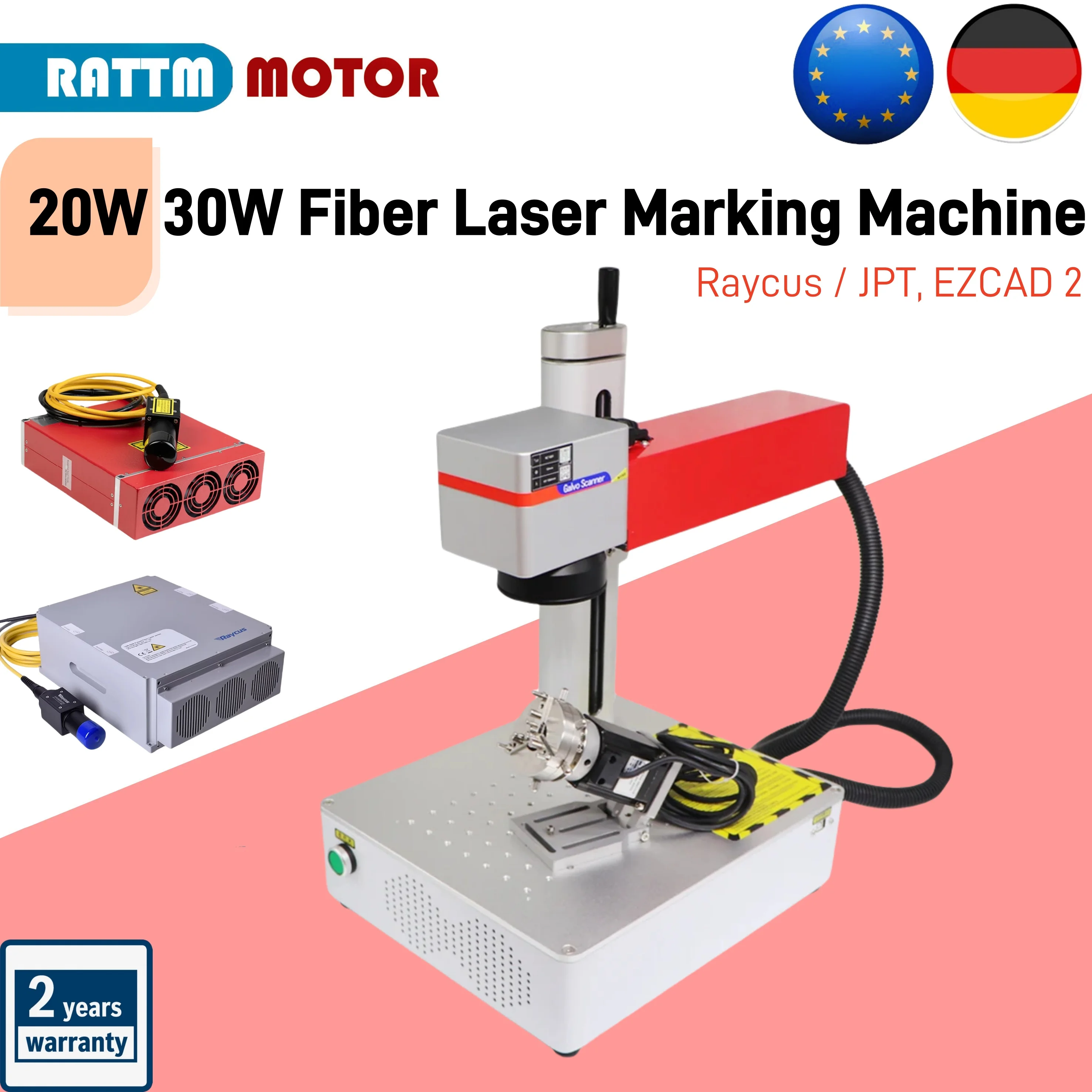 

20W 30W Portable Fiber Laser Marking Machine Raycus MAx JPT MOPA Foldable DIY Gift Metal Jewelry Ring Rotary Axis EZCAD V2