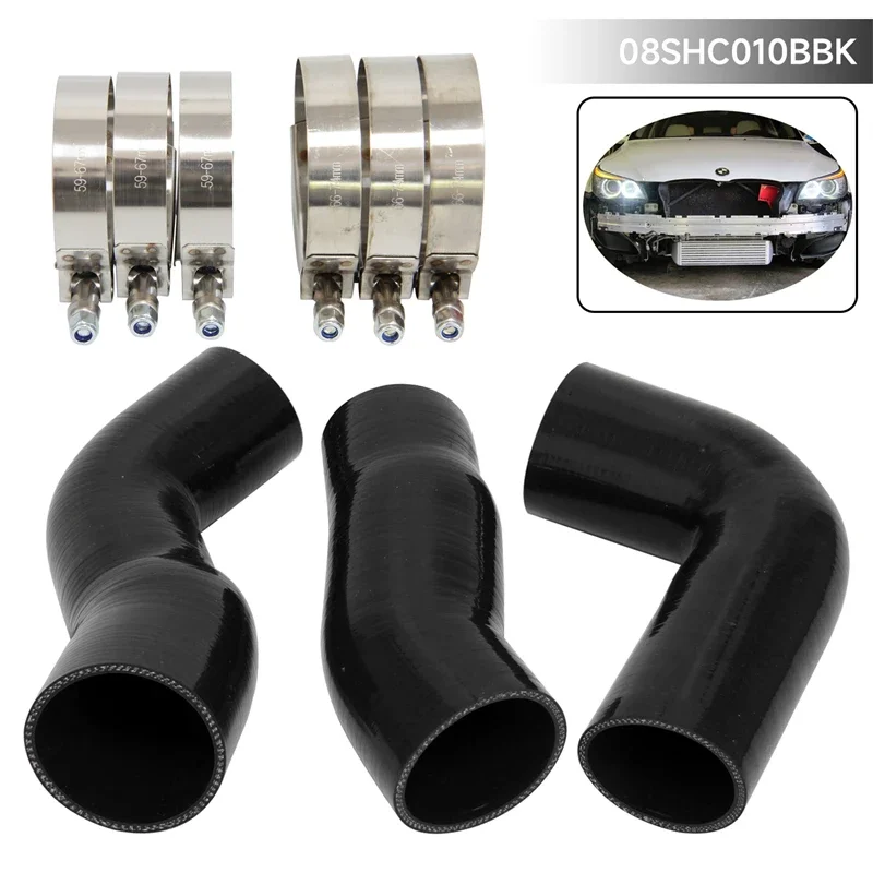 Pipe Hose W/ T-Clamps Kit Silicone Intercooler Turbo Fits For BMW E60 E61 530d 525d