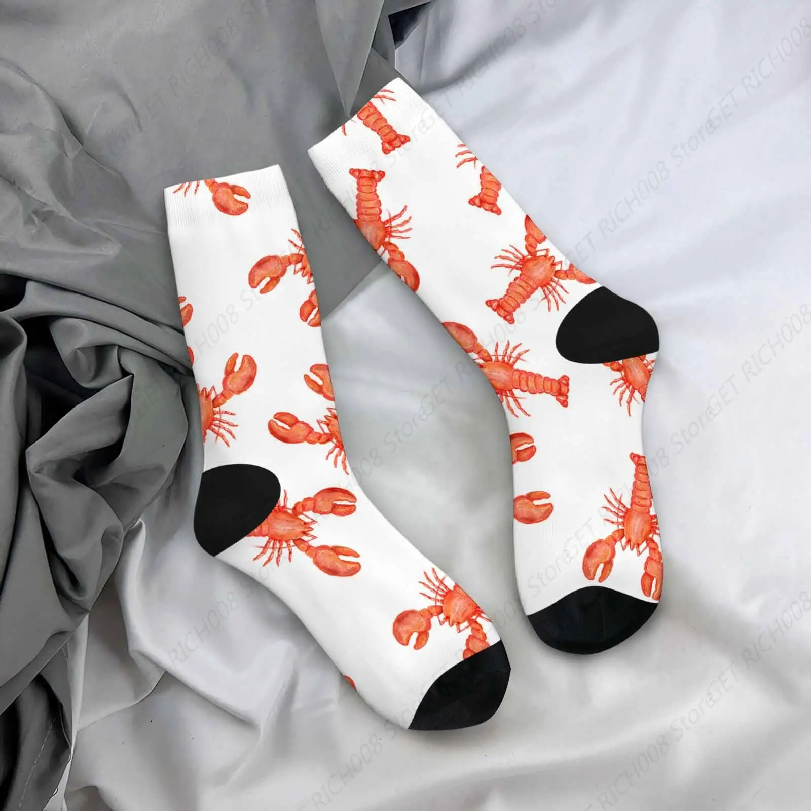 Lobster Funny Novelty Crazy Crew Socks Red Marine Animal Seafood Mens Socks For Women Gifts Dress Socks