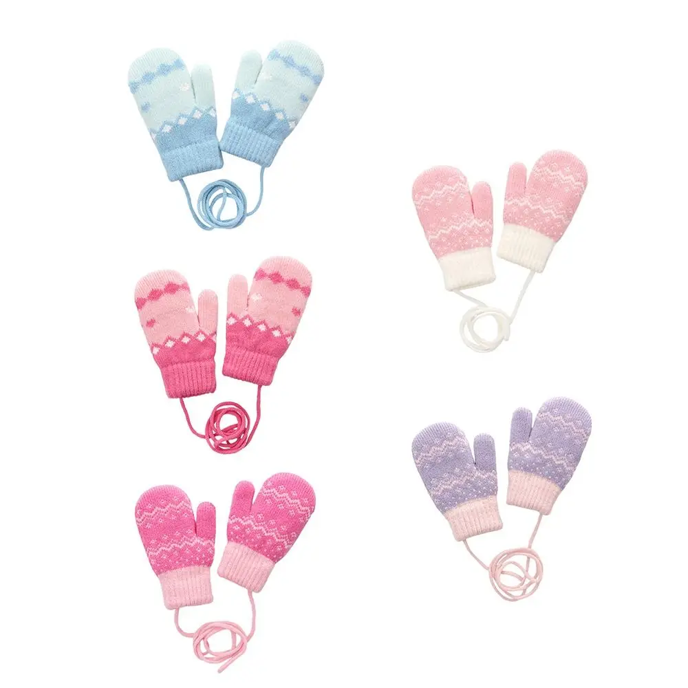 Com pendurado pescoço corda luvas de malha à prova de frio à prova de vento outono inverno luvas engrossadas luva quente meninos meninas