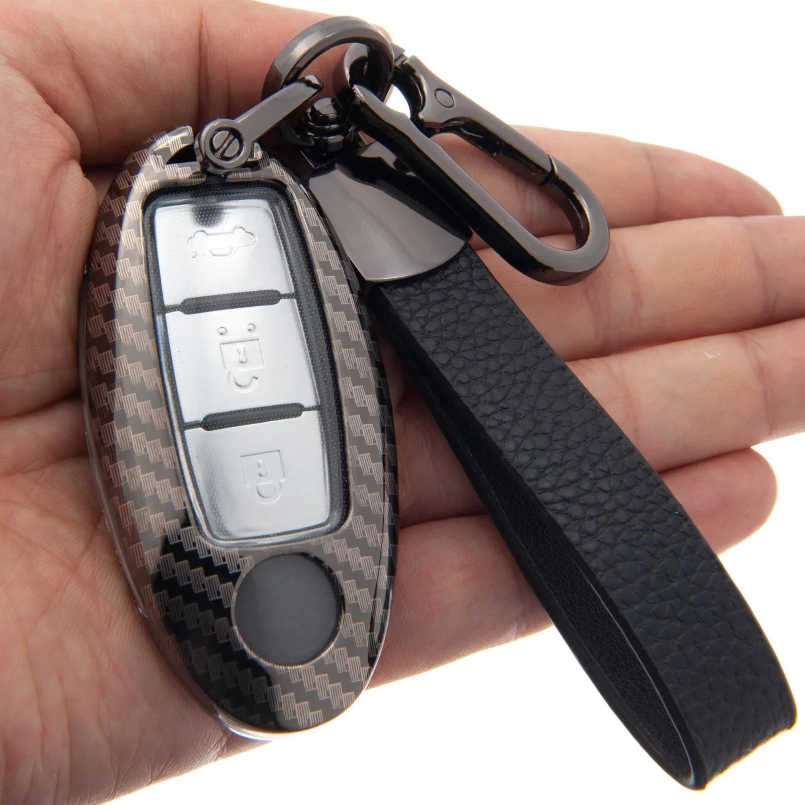 Metal Carbon Fiber Car Smart Key Fob Case Cover For Nissan Altima 370Z Titan Leaf Armada GT-R Juke Infiniti Q30 Q50 Q60 Q70 QX50