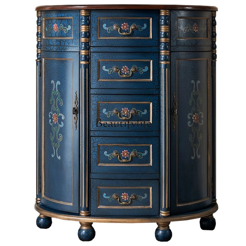 

*American semicircular entrance cabinet crack paint retro painted European living room against the wall