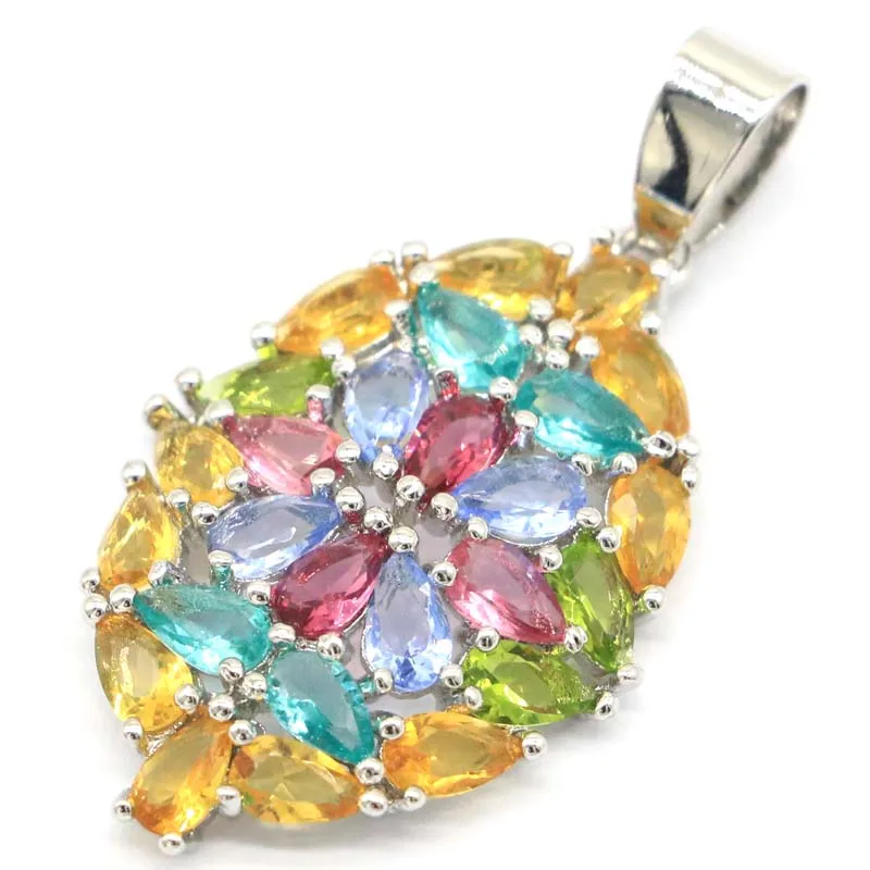 

Buy 5 Get 1 Free 38x21mm Multi Color Pink Morganite Tourmaline Aquamarine Golden Citrine White CZ Woman's Present Silver Pendant