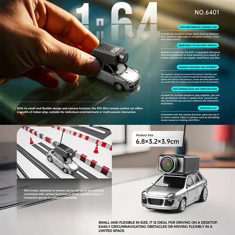 WLtoys 6401 1:64 Mini Drift RC Car 2.4G جهاز تحكم عن بعد مع كاميرا 720P FPV وتطبيق WiFi، لعبة سباق RC احترافية هدية للأطفال