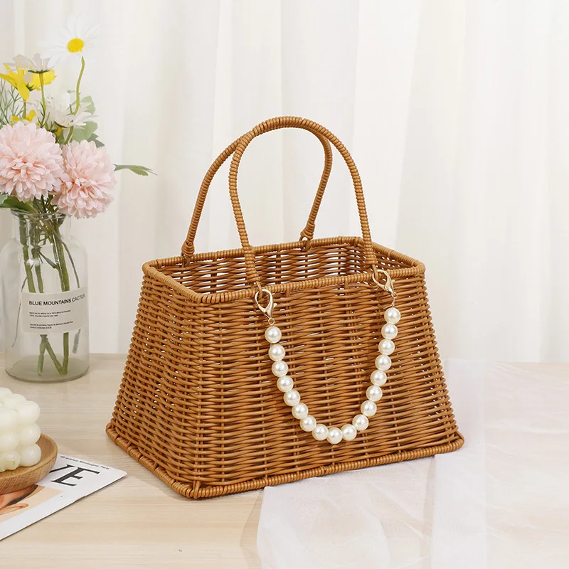 

Lawaia Woven Handbag Chinese Qipao Accessories 25-17cm Outdoors Simulated Rattan Bag Whith Pearl Chain or Tassels