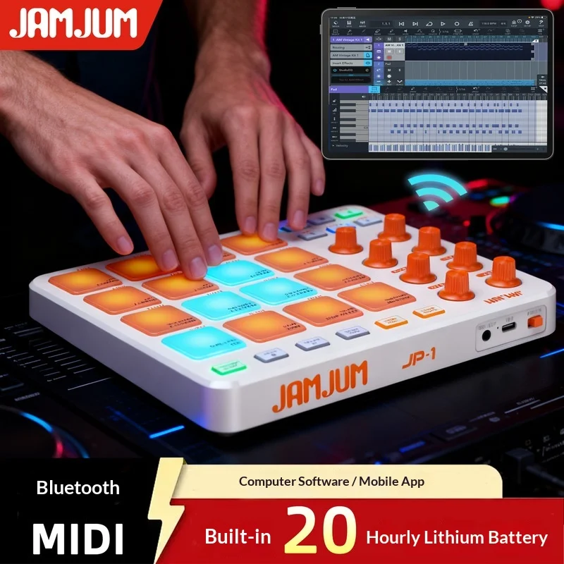 JP 1 MIDI Pad Controller 16 RGB Velocity Sensitive Pads Portable Beat Maker Finger Drumming Sampling Loop Production