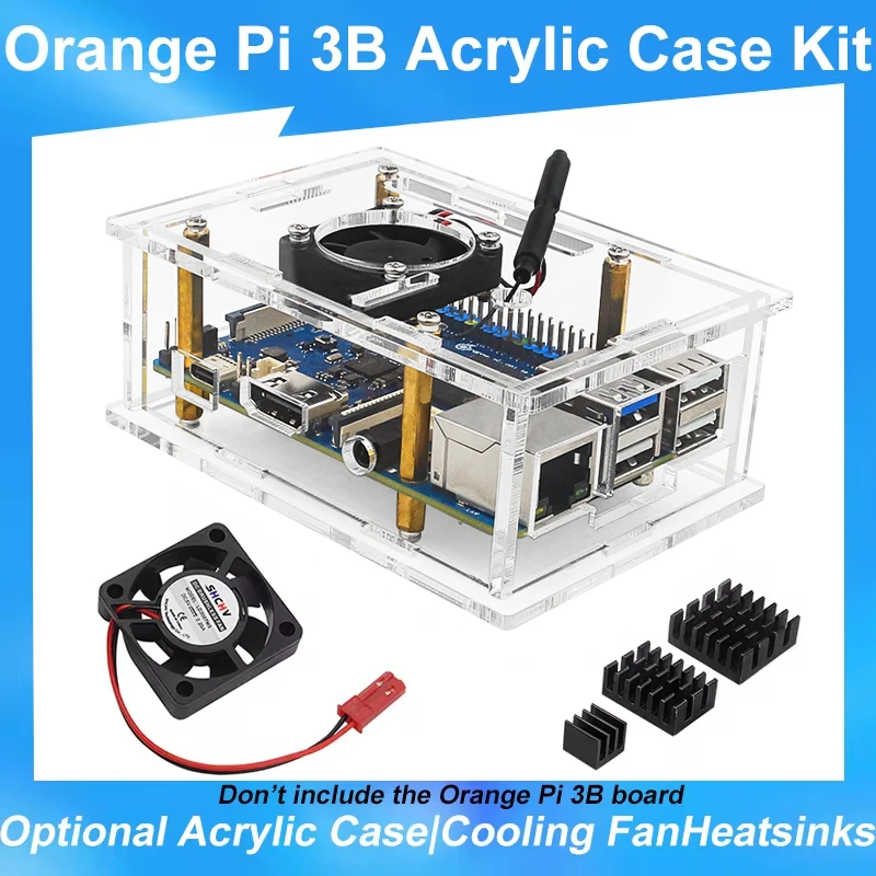 

NEW Orange Pi 3B Acrylic Case Transparent Shell Active Passive Cooler Optional Cooling Fan Aluminum Heatsink for Orange Pi 3B