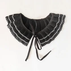 Women's Chiffon Fake Collar Girl's Pleated Doll Collar Detachable Half Shirt Collar Black White Bow tie Fake Collar Accessories