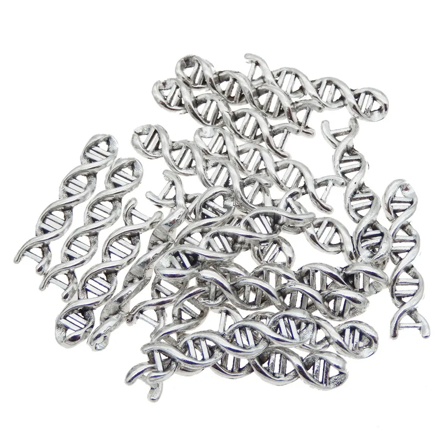 50pcs/pack New Fashion DNA Biology Double Helix Shape Charms Handmade Zinc Alloy Necklace Pendant Jewelry Women Men DIY Findings