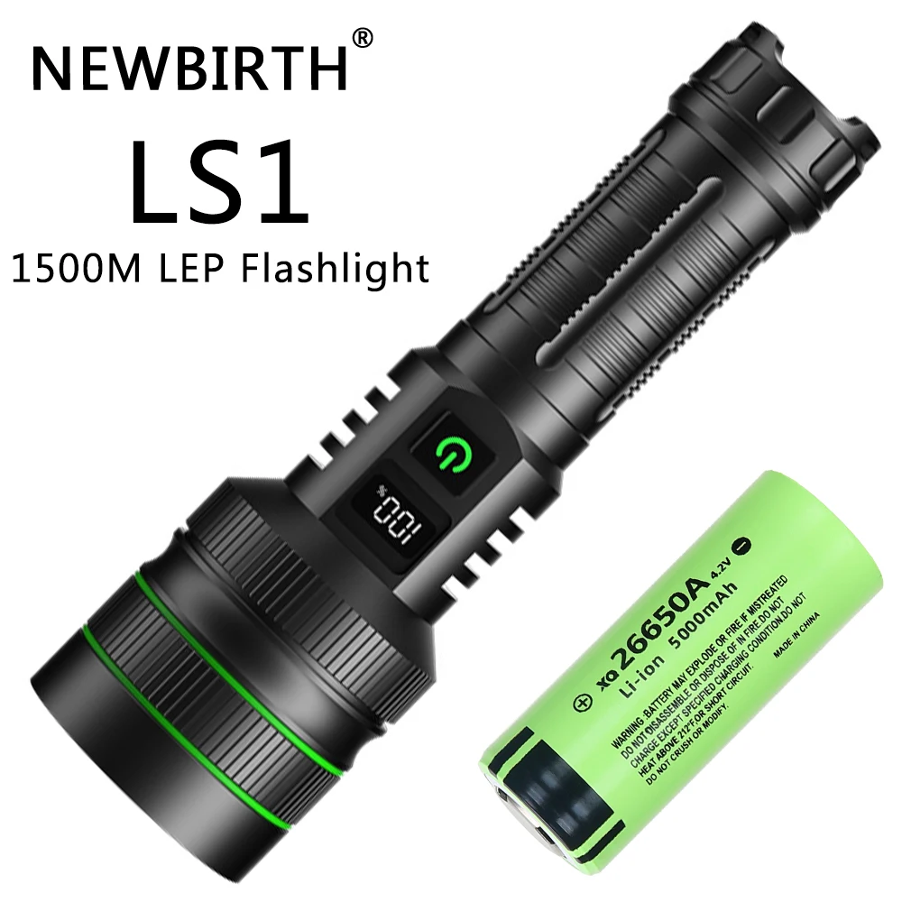 White Laser LEP Flashlight 1500 Meter Long Range, 10000LM, 26650 5000 MA Battery USB Rechargeable Tactical Portable Lantern