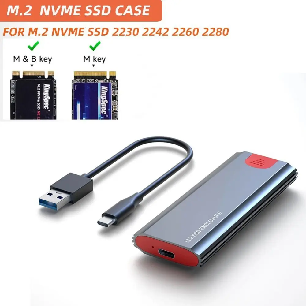 Aluminum Case M.2 NVMe Adapter Tool 3.1 Gen 2 USB C M2 NVMe SSD Case 10Gbps NVMe PCIe HDD Enclosure M2 SSD Enclosure