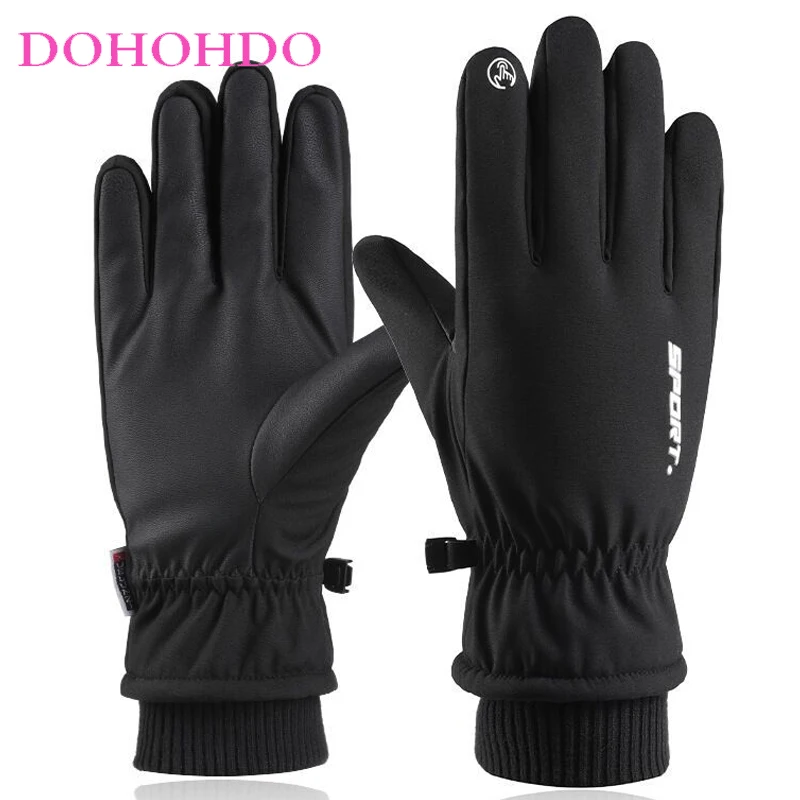 

Men Women Black Gloves Winter Touch-screen Ski Gloves Outdoor Waterproof Windproof Warm Cycling Gloves With Velvet Motorcycle