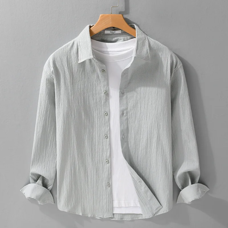 

2220. Весенняя мужская модная простая рубашка с длинными рукавами, свободная, удобная, дышащая, японская свежая деловая повседневная рубашка.