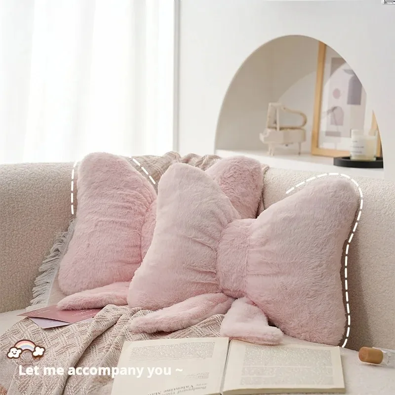 

Simple Bow Pink Sofa Pillow Office Desk Chair Soft and Comfortable Waist Support Master Bedroom Bedside Decoration Long Pillow