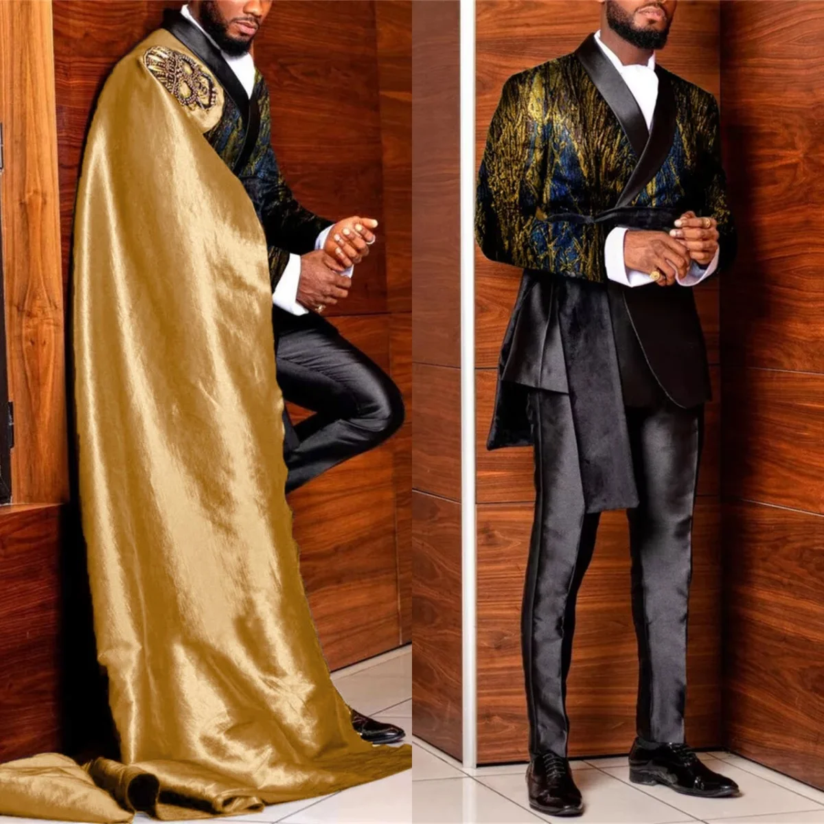 Design Wedding Tuxedos Jacquard 2 Piece Set Plus Size Men Suit Fashion Shawl Lapel Jacket Pants Groom Evening Blazers Customized